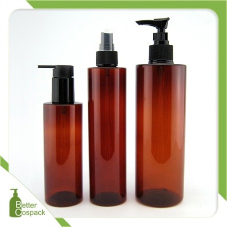 300ml 10oz amber color plastic cosmetic bottle PET round lotion bottle